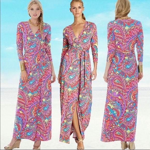 Lilly Pulitzer Dresses & Skirts - Lilly Pulitzer Adrina Long Maxi Wrap Dress Feeling Groovy Size Small